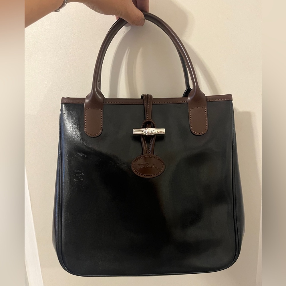 Longchamp Leather Mini Le Roseau Tote Bamboo Toggle Hand Bag Top Handle Purse xo
